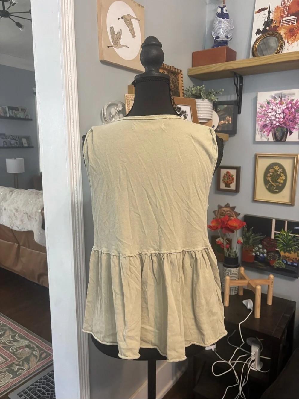 Free people anytime tank top peplum babydoll XS boho light green